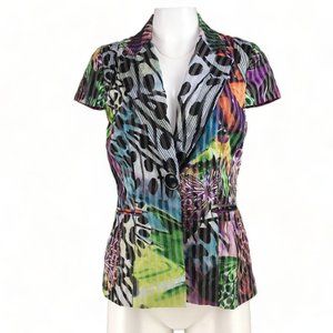 Alberto Makali Top Short Sleeve Jacket Maximalist Floral Stripe Green Colorful 8